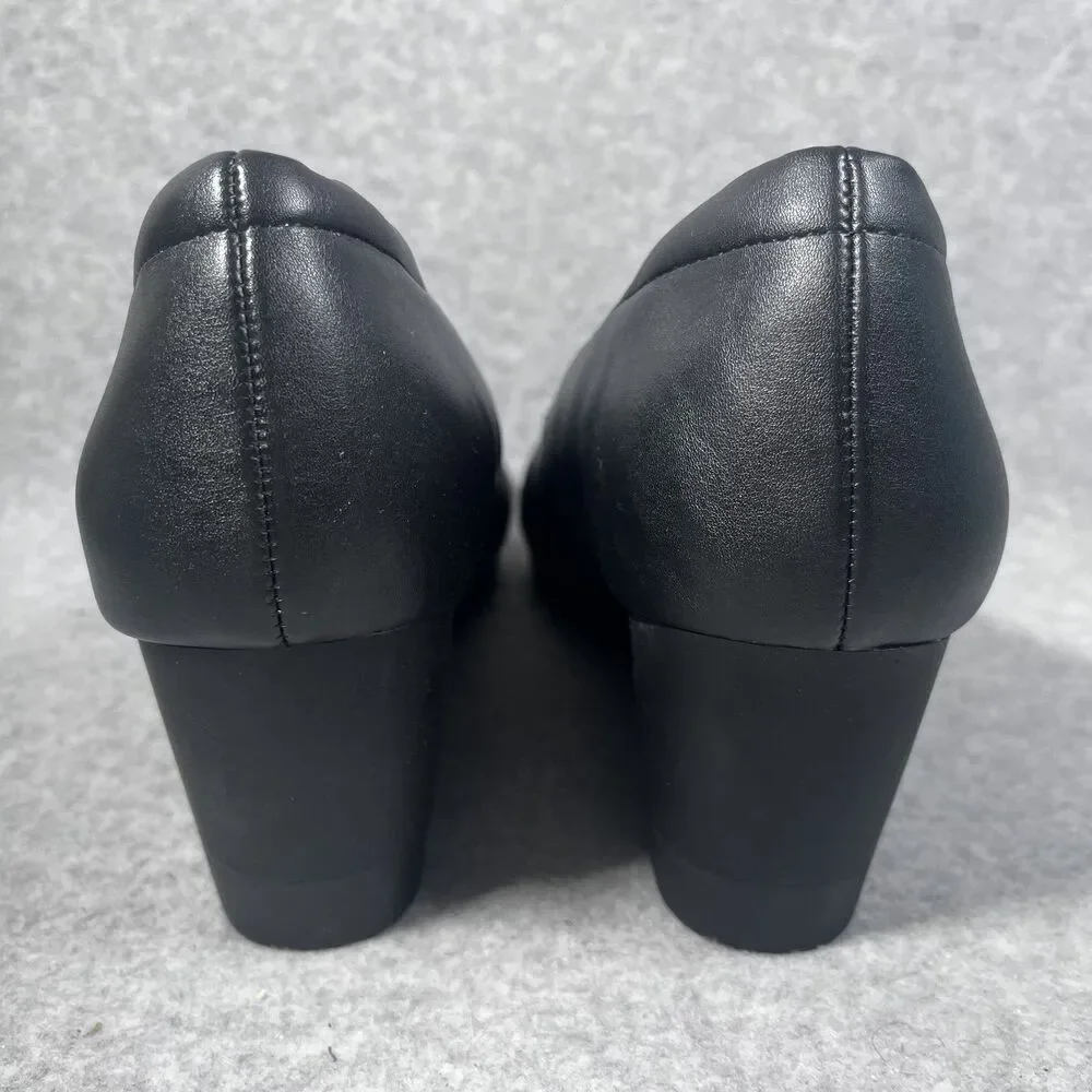 Natural‎ Soul Shoes Womens Size 9.5 Black Wedge Heel All Thru Comfort Slip On